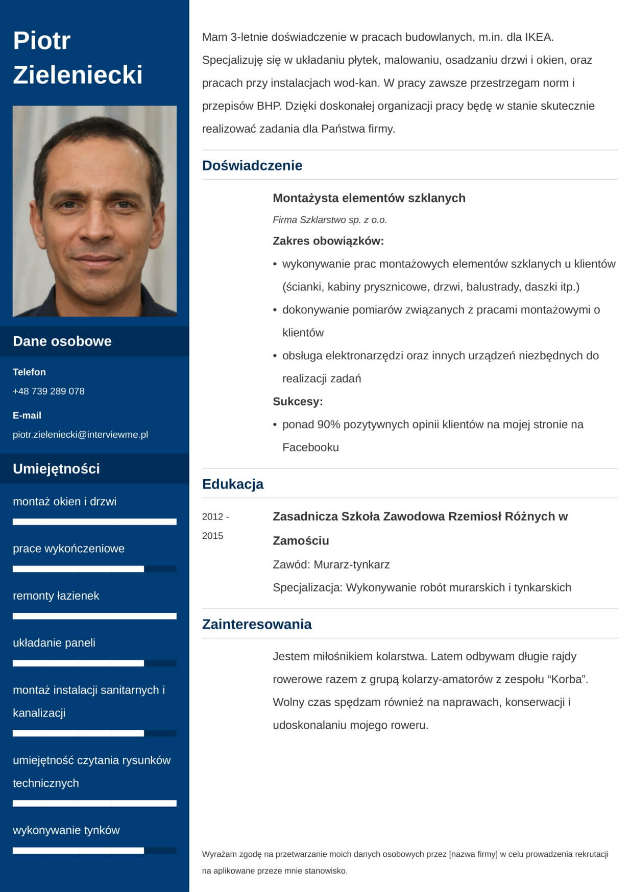 cv wzór pracownika fizycznego