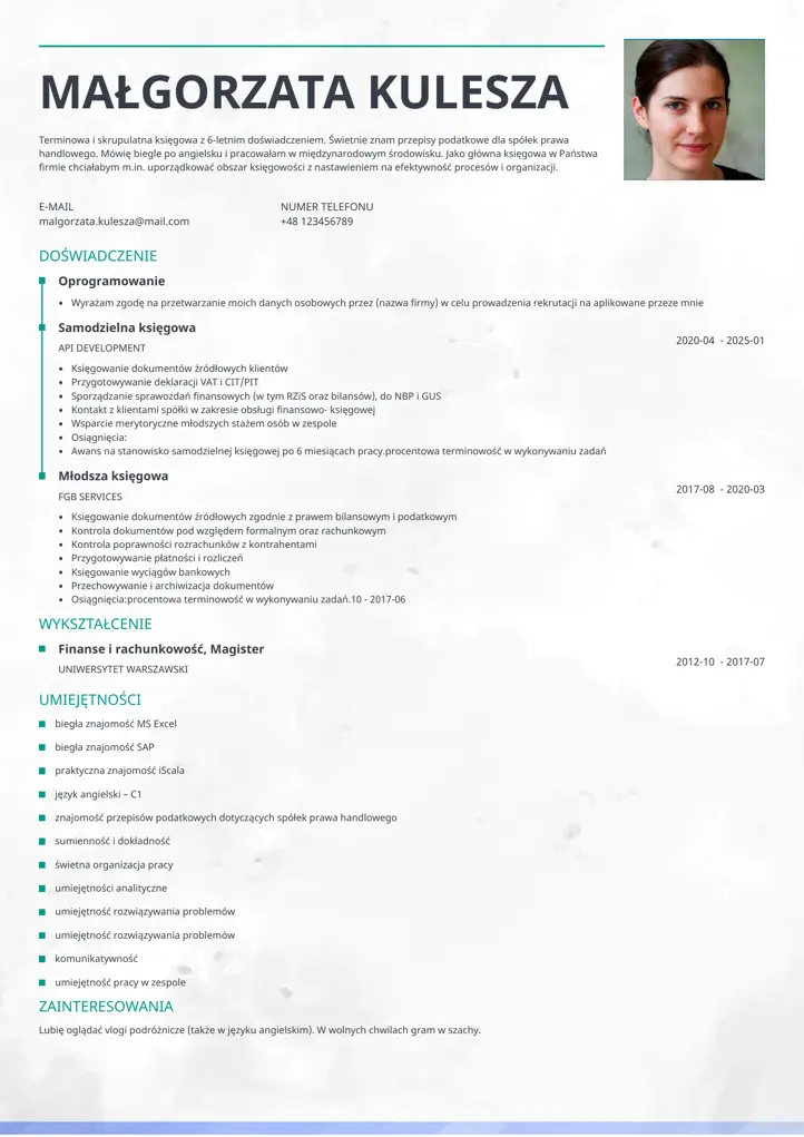 szablon cv ceramica zielony