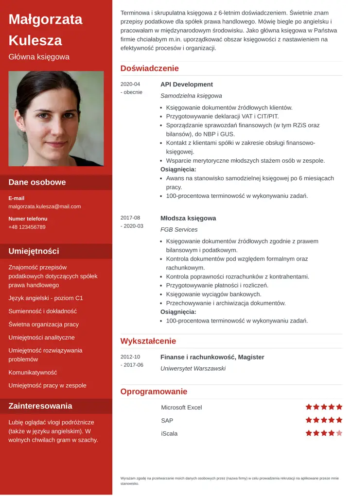 szablon cv cascade czerwony