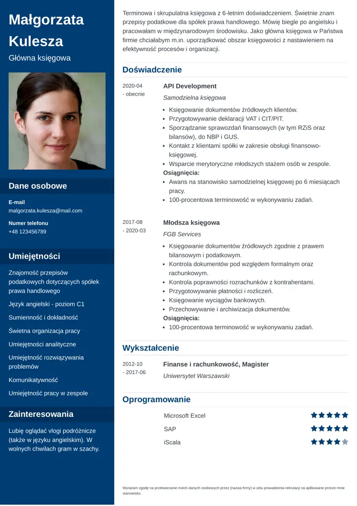 szablon cv cascade niebieski