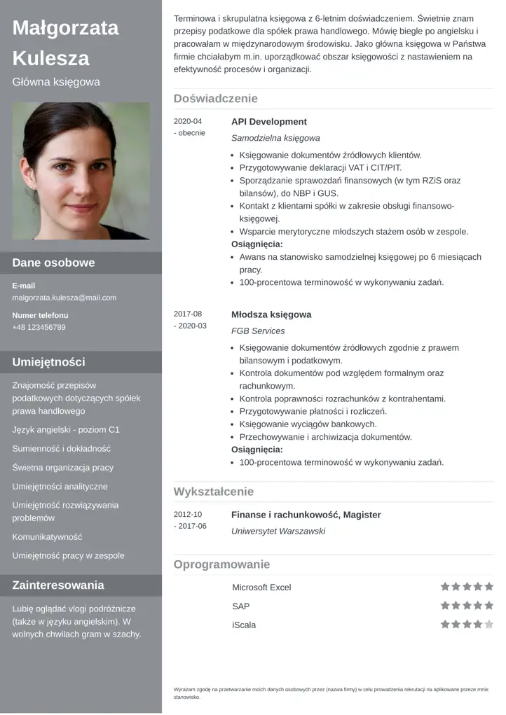 szablon cv cascade szary