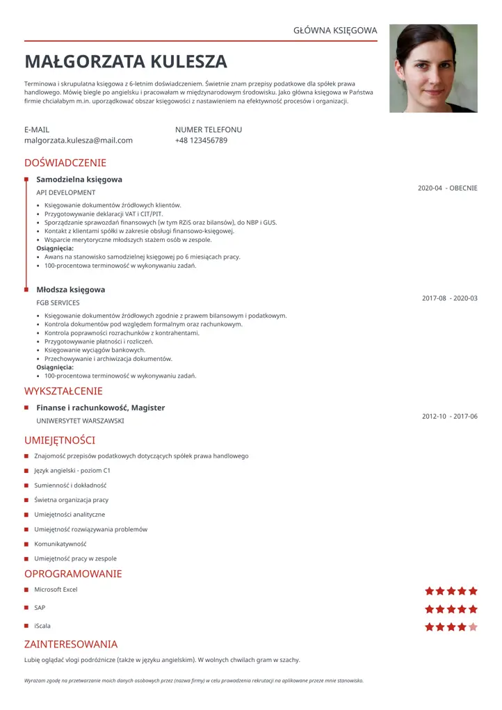 szablon cv classic czerwony