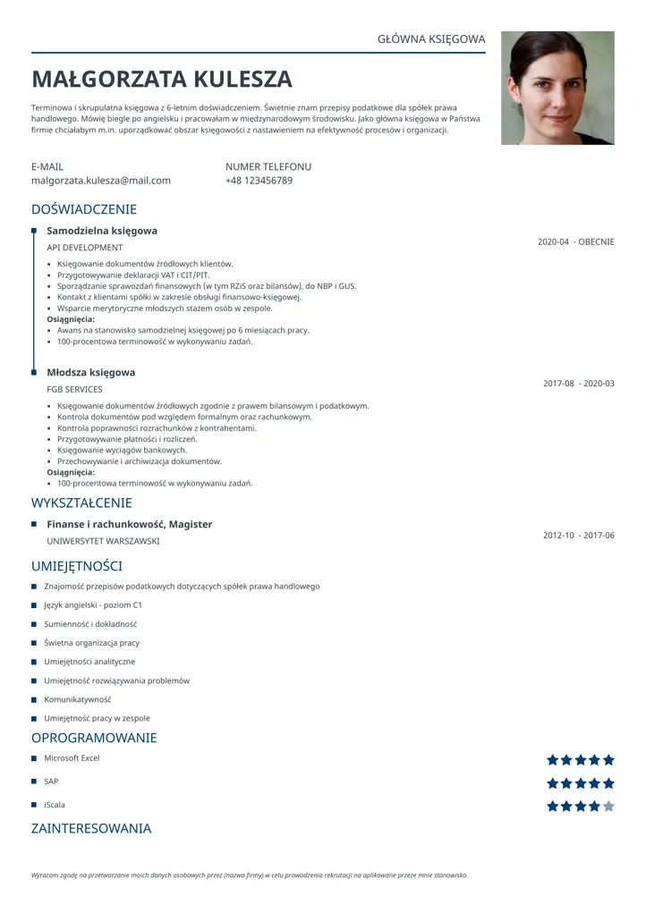 szablon cv classic niebieski