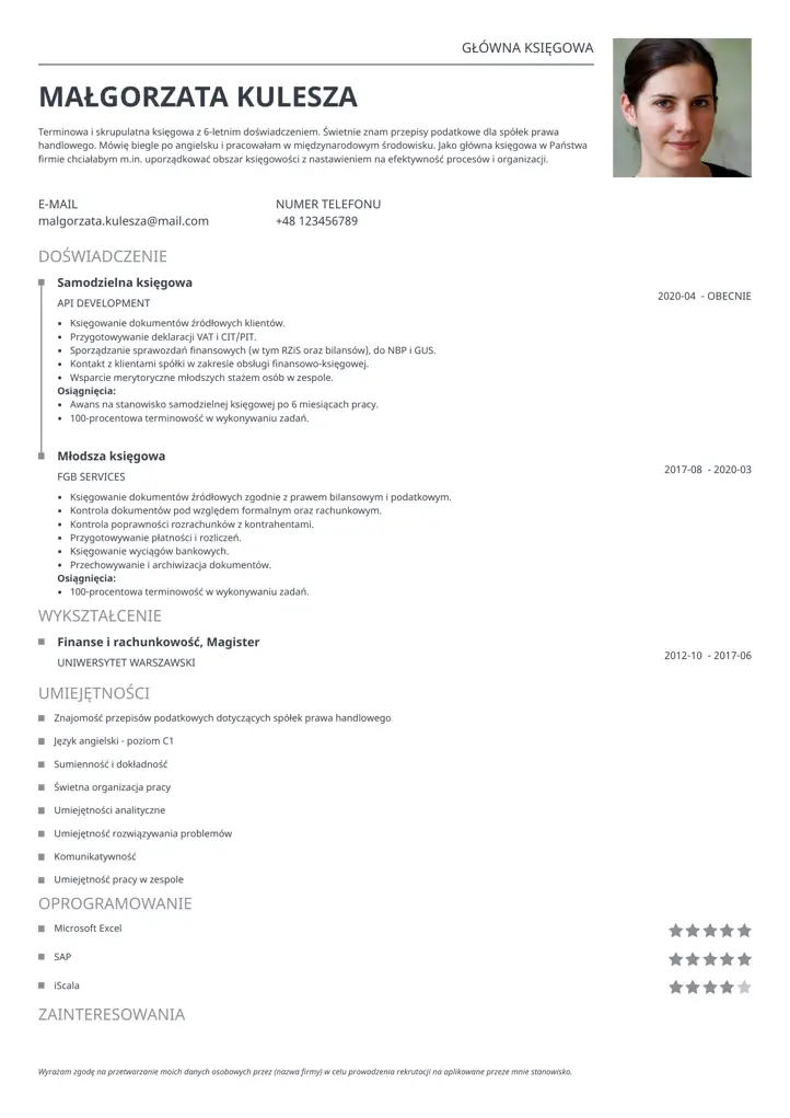 szablon cv classic szary