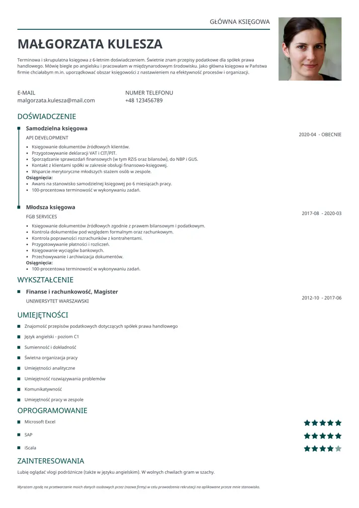 szablon cv classic zielony