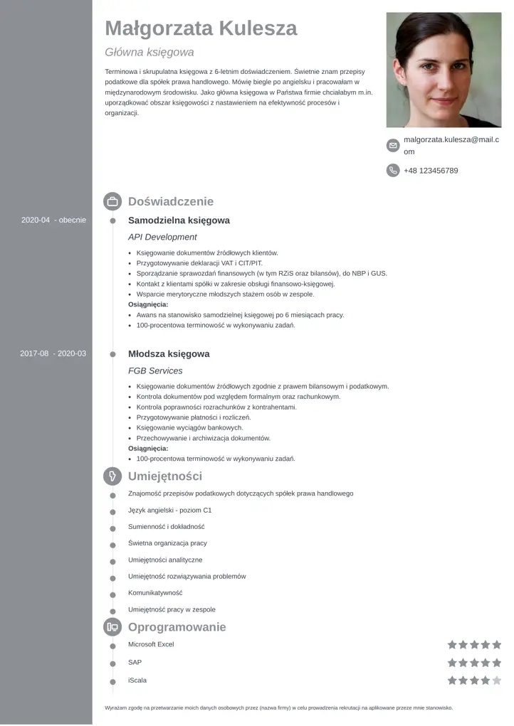 szablon cv concept szary