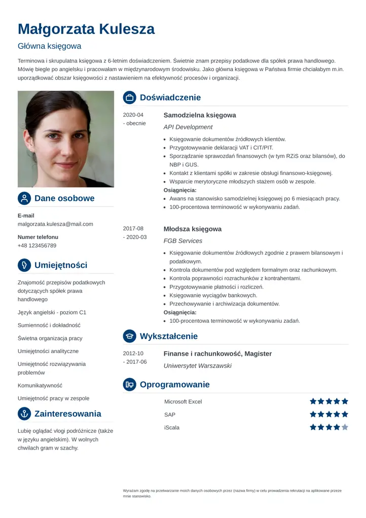 szablon cv crisp niebieski