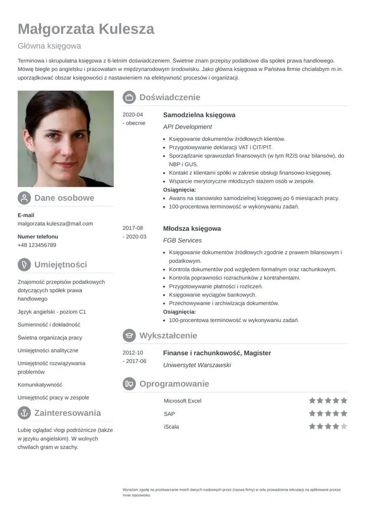 szablon cv crisp szary