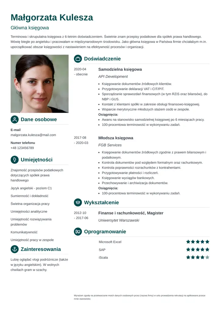 szablon cv crisp zielony