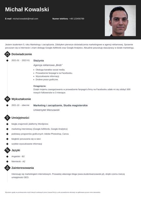 szablon cv dla studenta
