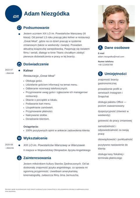 szablon cv dla ucznia