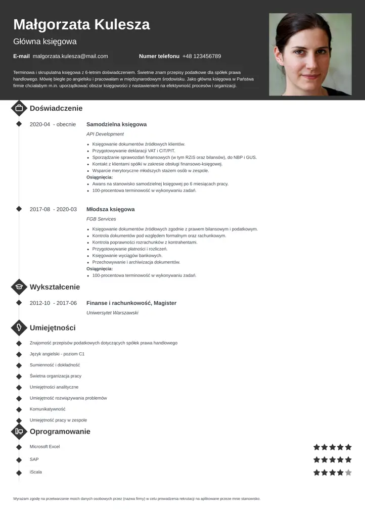 szablon cv diamond czarny