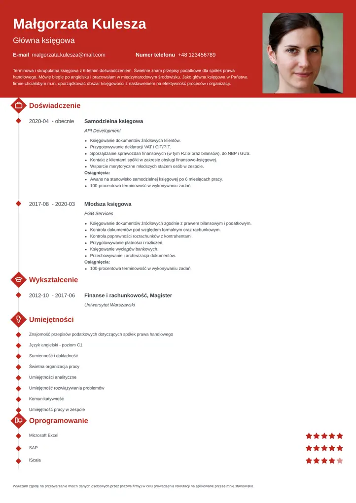 szablon cv diamond czerwony
