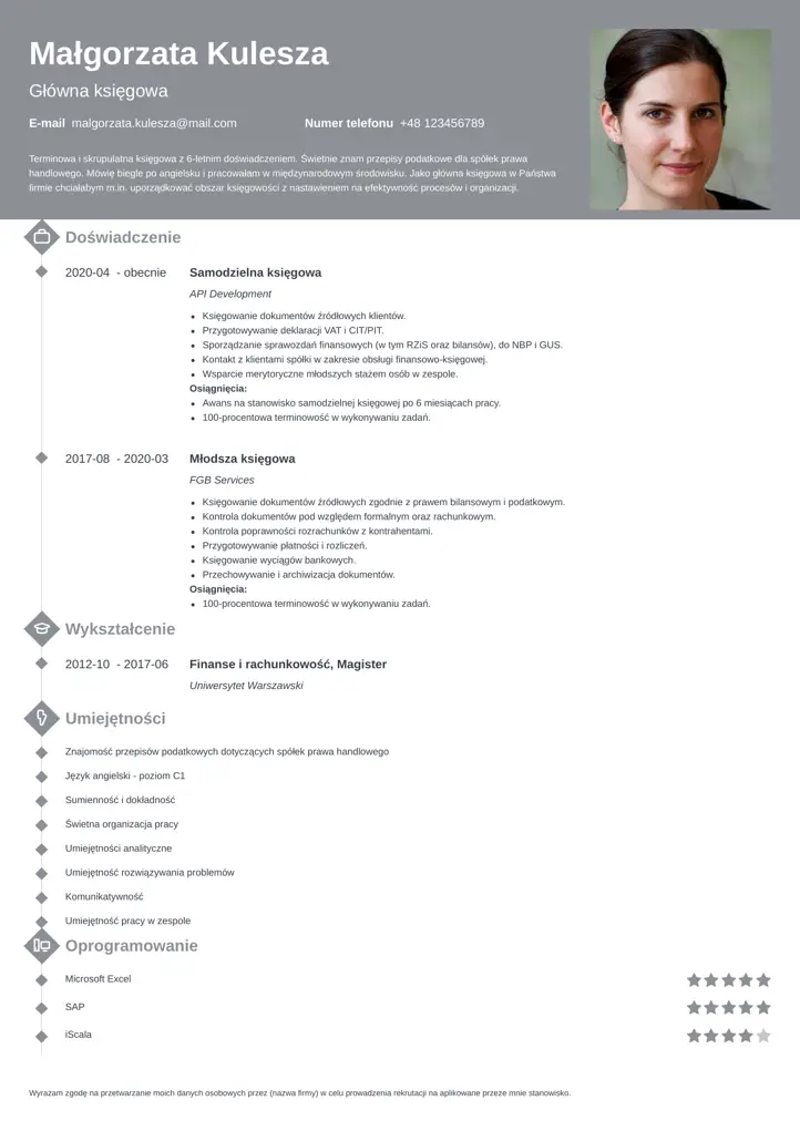 szablon cv diamond szary