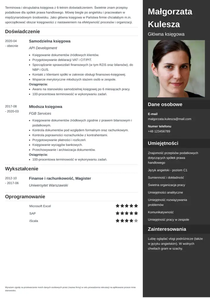 szablon cv enfold czarny