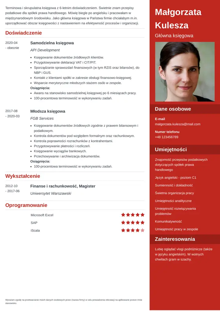 szablon cv enfold czerwony