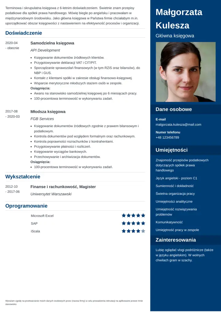 szablon cv enfold niebieski