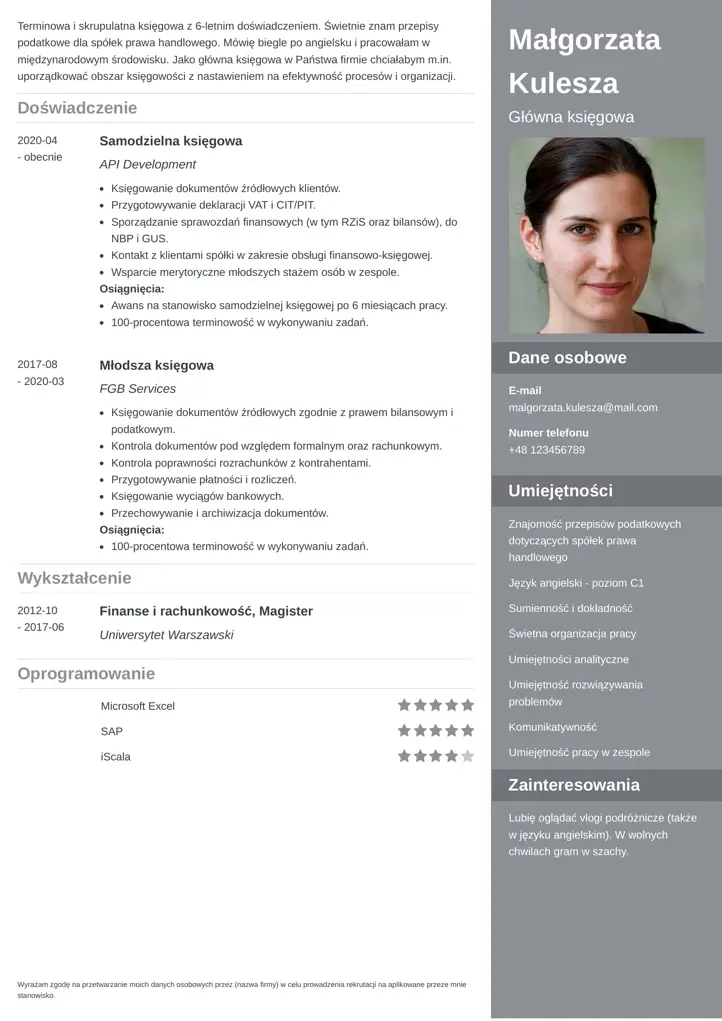 szablon cv enfold szary