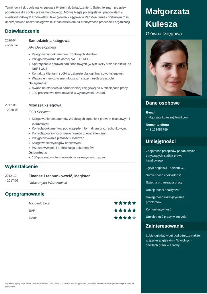 szablon cv enfold zielony