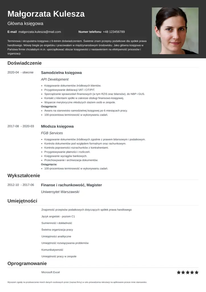 szablon cv influx czarny