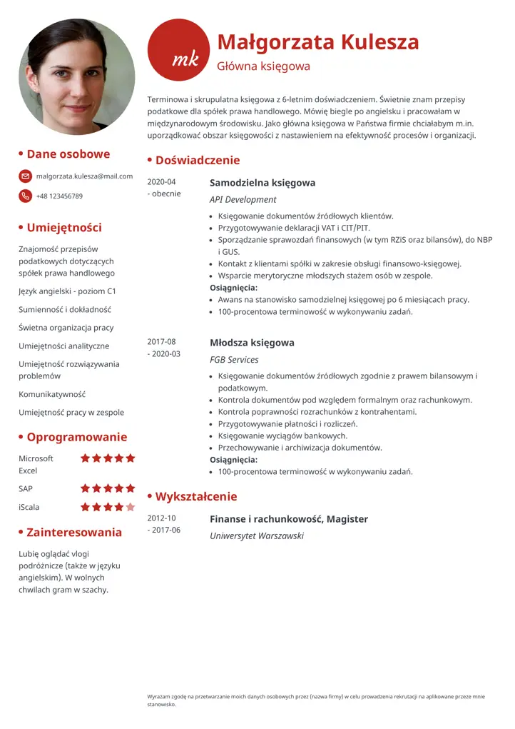 cv template initials red