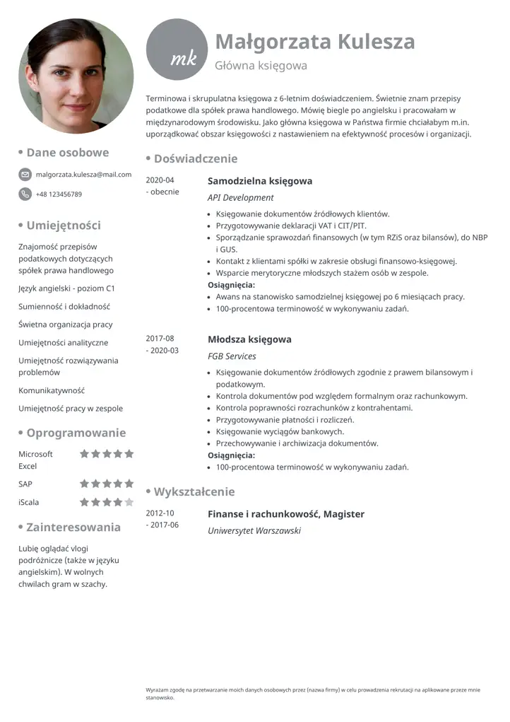 cv template initials gray