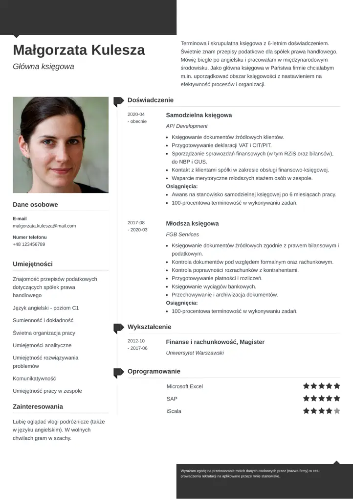 modern cv template black