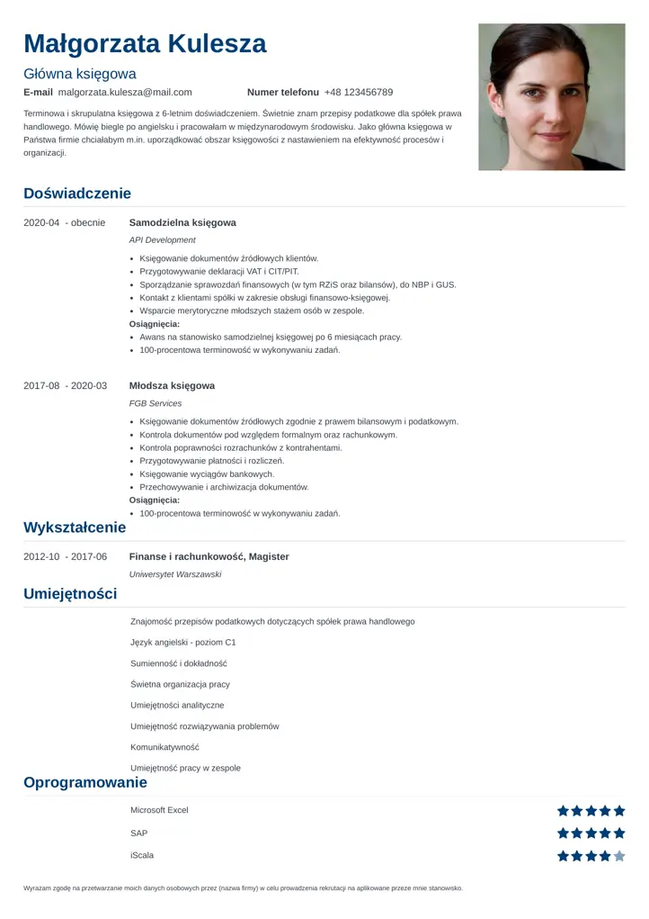 szablon cv nanica niebieski