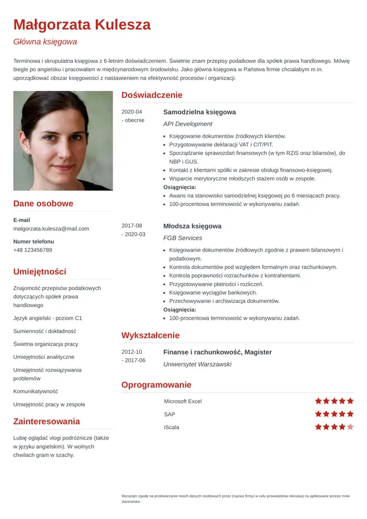 simple cv template red