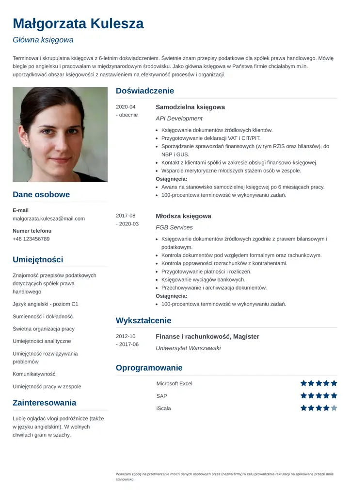szablon cv simple niebieski