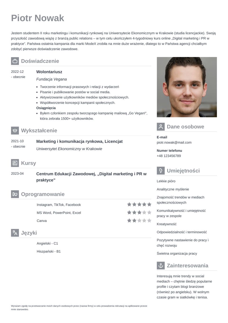 szablon cv bez doświadczenia
