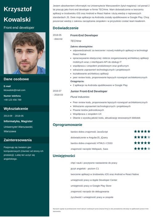 szablon cv w pdf