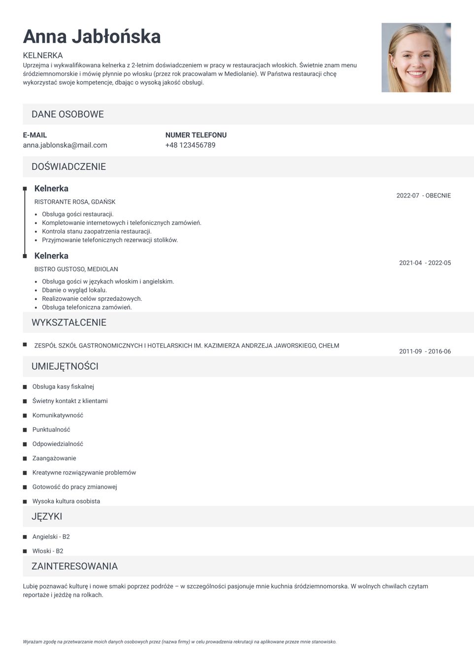 Klasyczny szablon CV