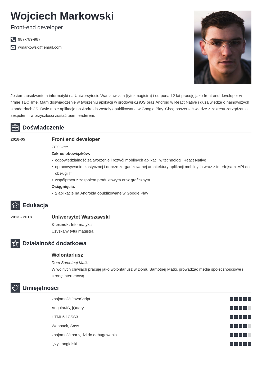 CV front end developer - wzór, przykłady i 5+ porad