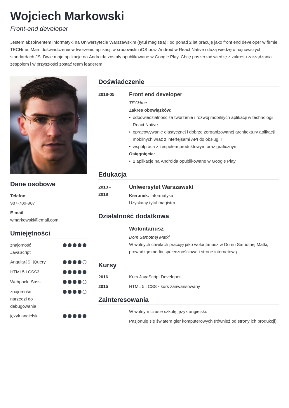 CV front end developer - wzór, przykłady i 5+ porad
