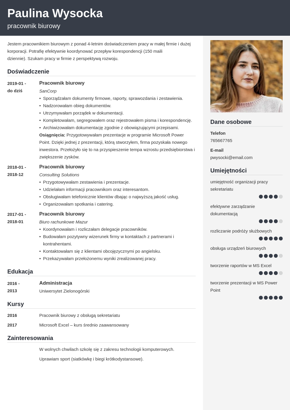 CV pracownik biurowy - cubic