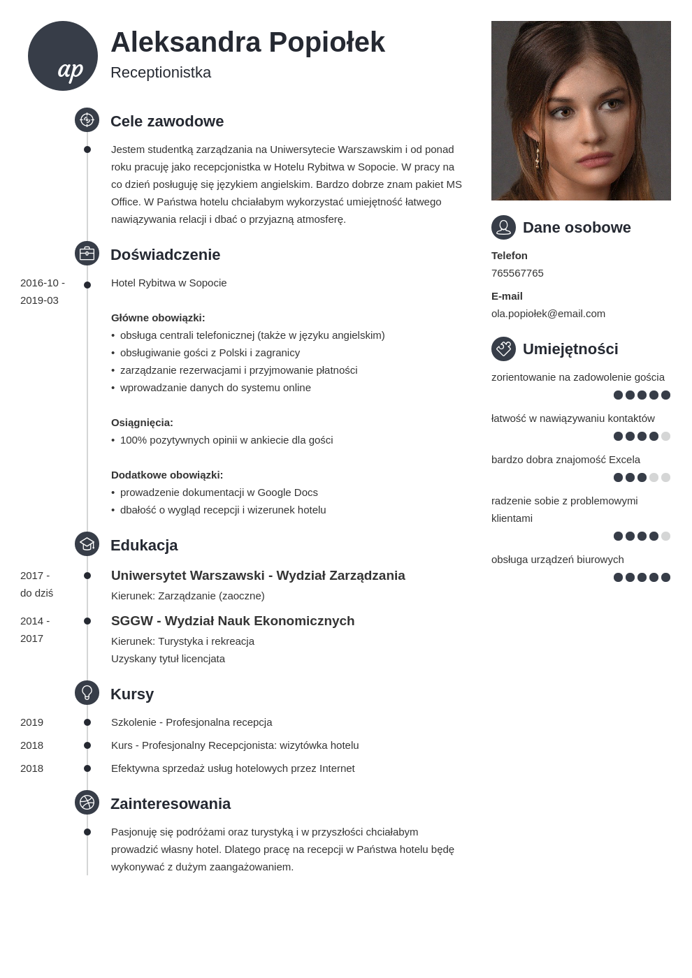 List Motywacyjny Na Stanowisko Recepcjonistki CV / list motywacyjny recepcjonistki (umiejętności, obowiązki)