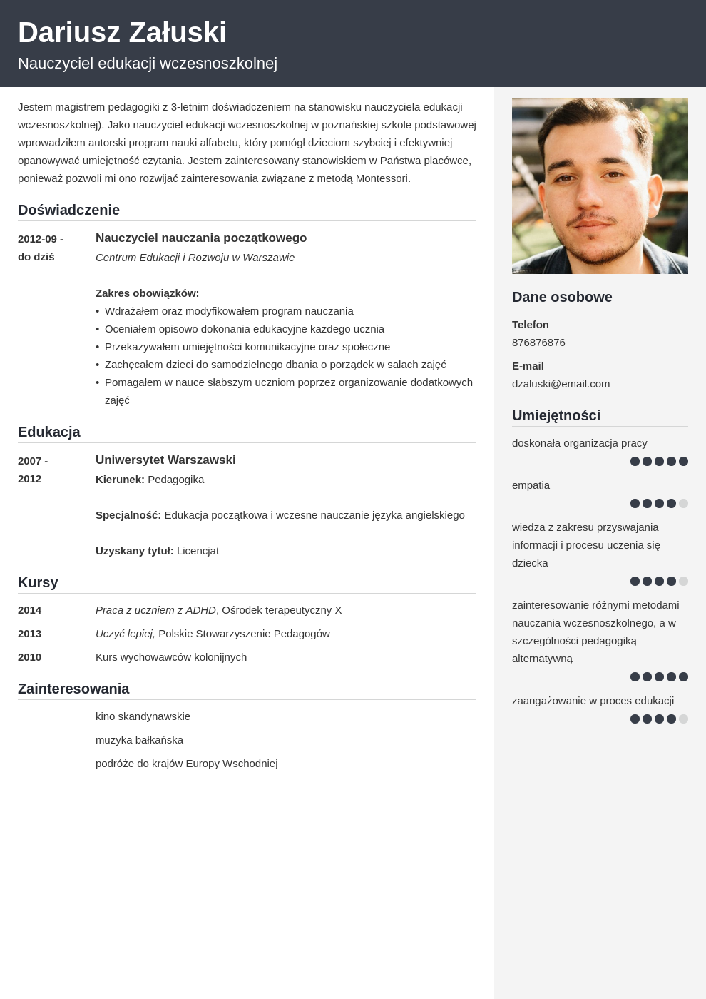 CV nauczyciela edukacji wczesnoszkolnej: wzór, przykład [+list]