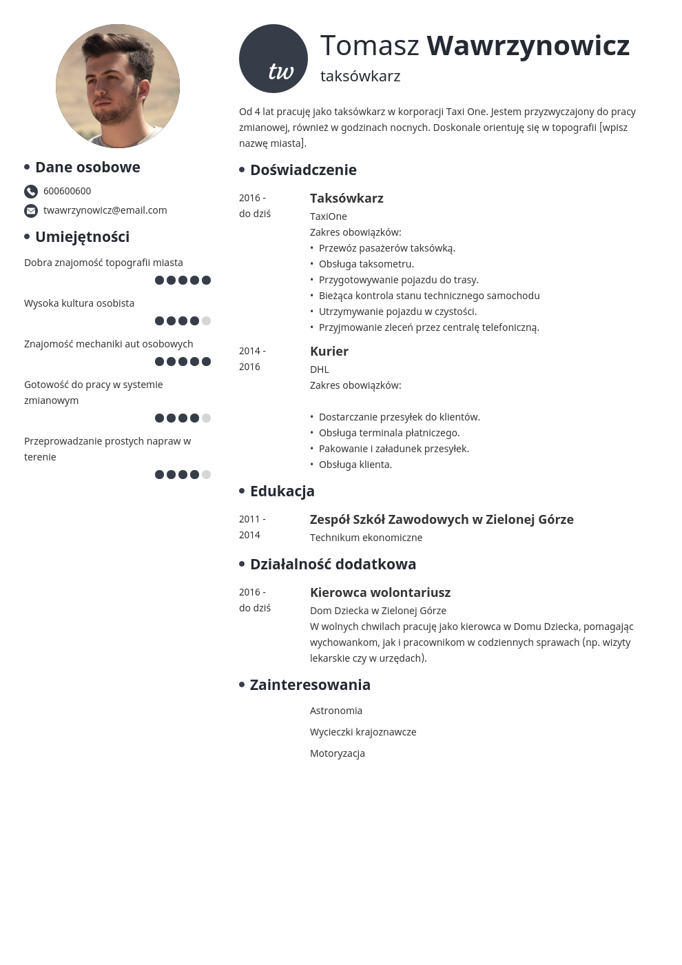 Curriculum vitae czcionka picture