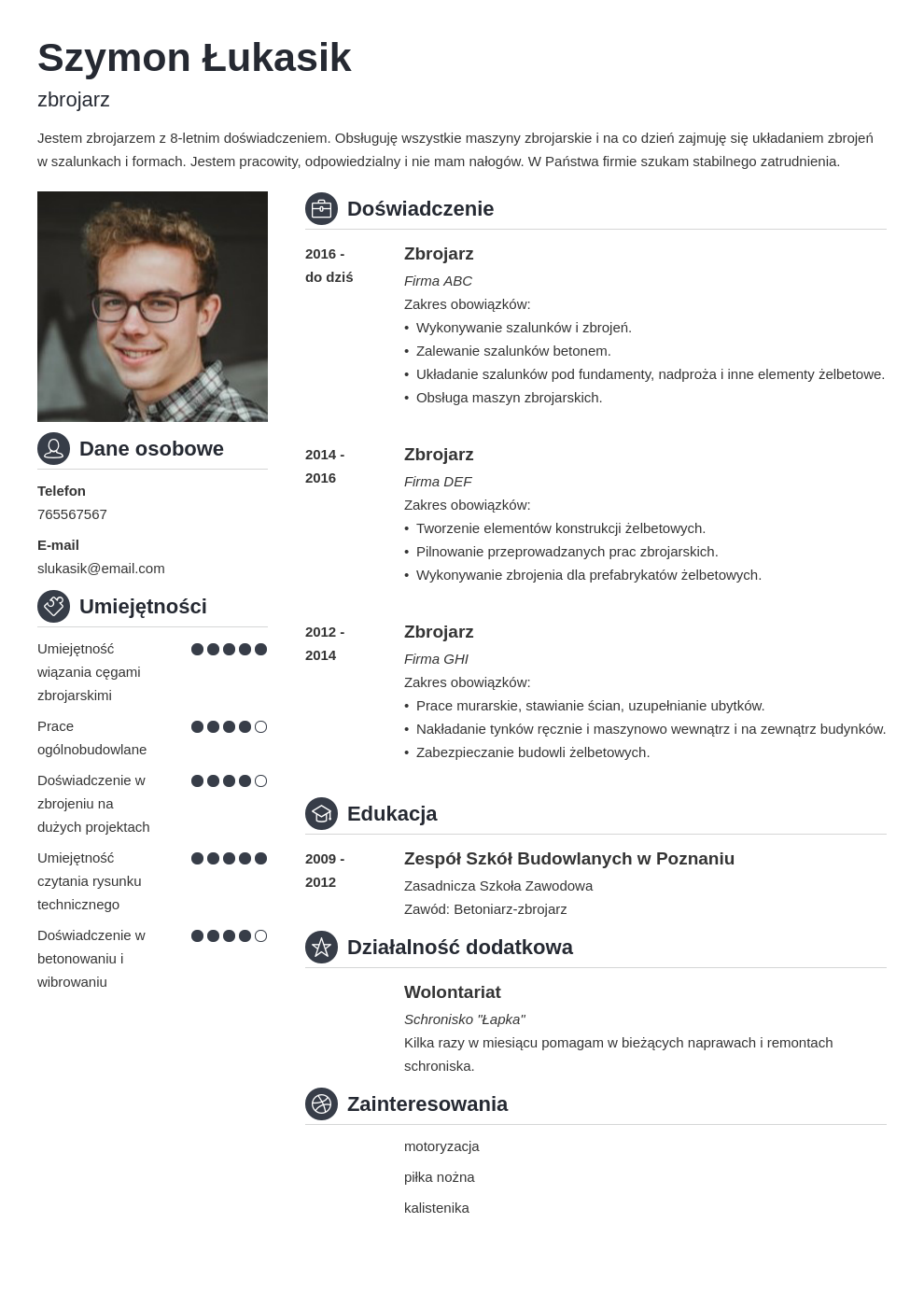 Szybkie CV z widocznym nagłówkiem
