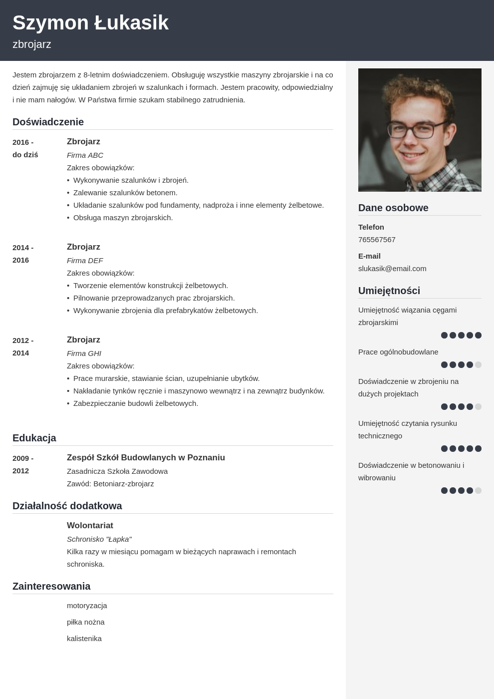 Szybkie CV z widocznym nagłówkiem