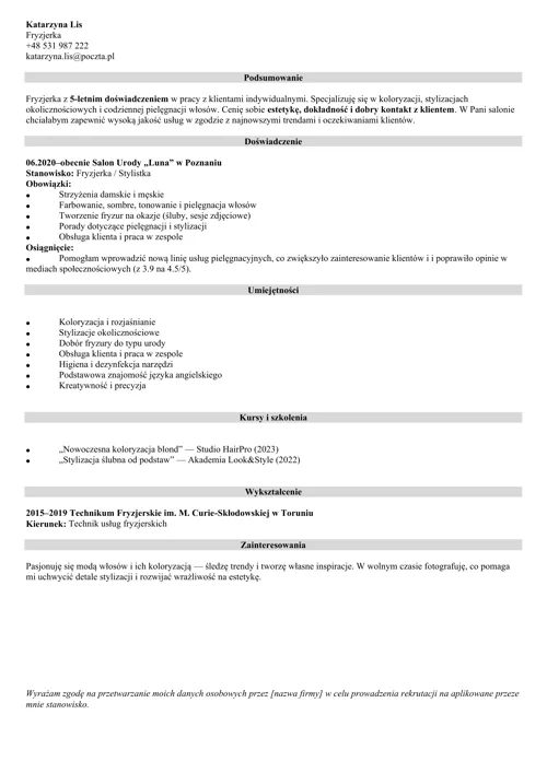 cv fryzjer