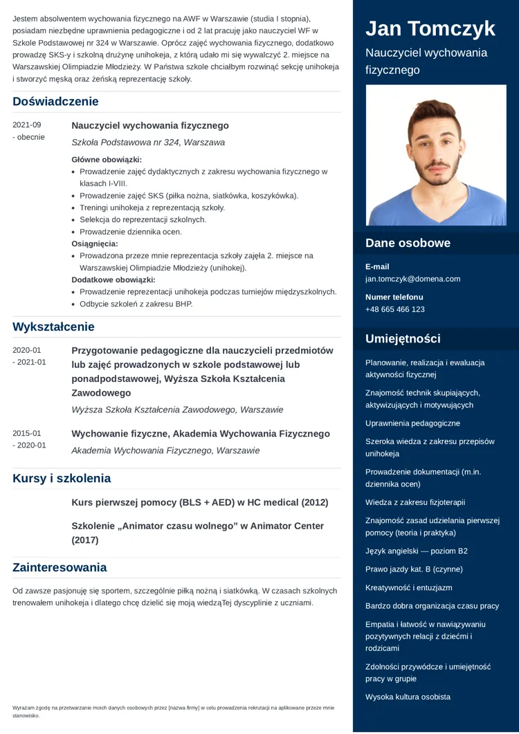 CV nauczyciela WF