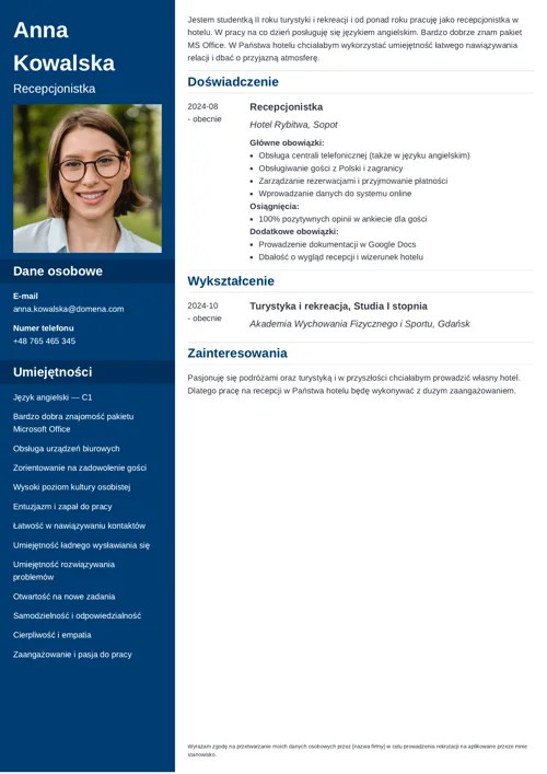 CV recepcjonistka