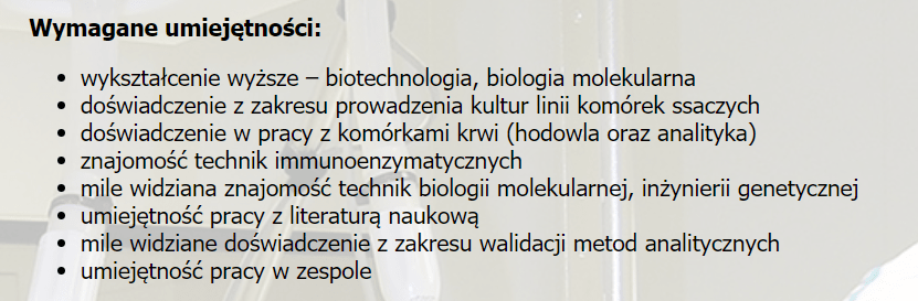 oferta pracy dla biotechnologa
