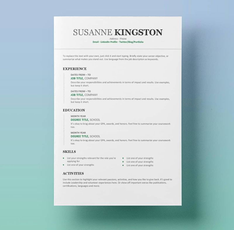 2 pages cv template word free download