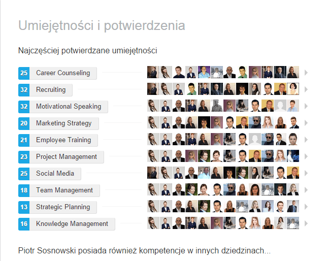 umiejętności na Linkedin