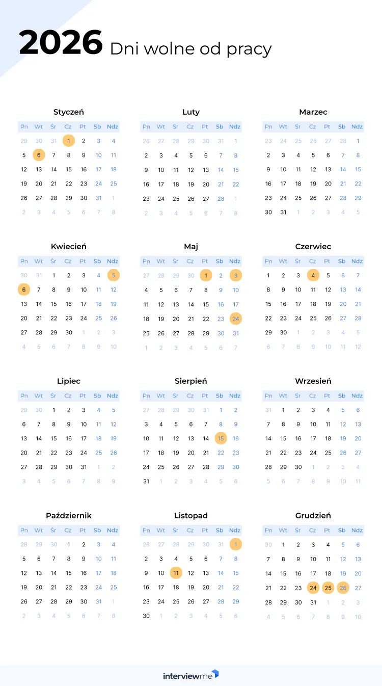 dni wolne od pracy 2026 kalendarz