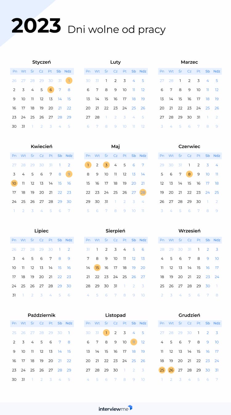 Dni wolne od pracy 2023 kalendarz
