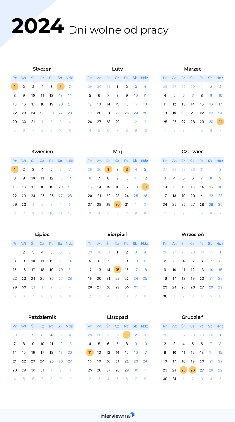 dni wolne od pracy kalendarz 2024